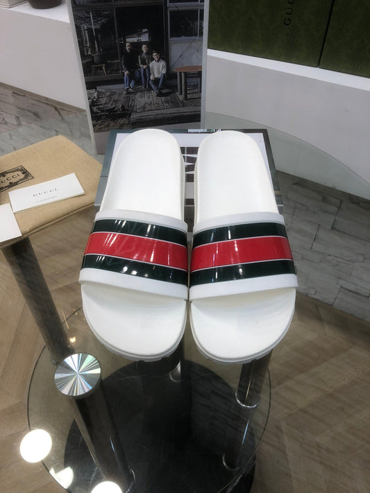 GG Web Slide Sandals White Rubber 788220