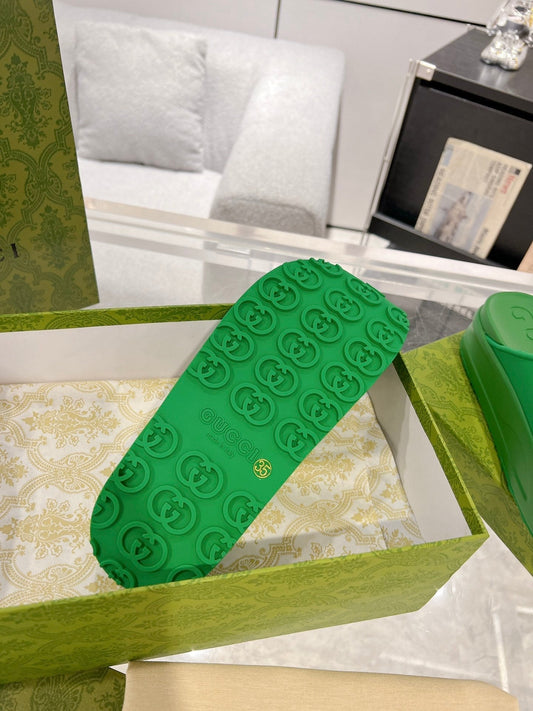 GC 25 Interlocking G 50mm Slide Sandal Green Cowhide 292382