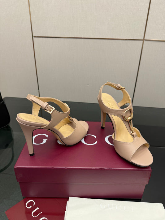 GG G-Buckle High-Heeled Sandals 10.5cm Beige Cowhide 725306