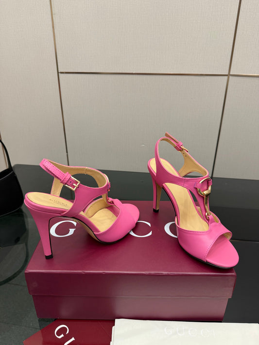 GG G-Buckle High-Heeled Sandals 10.5cm Pink Cowhide 725307