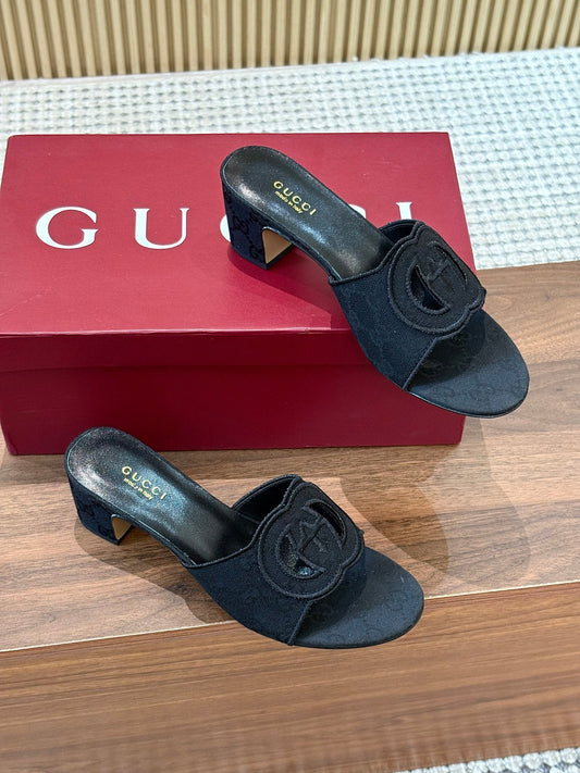GG Interlocking G Cutout Sandals 5.5cm Black Canvas 646502