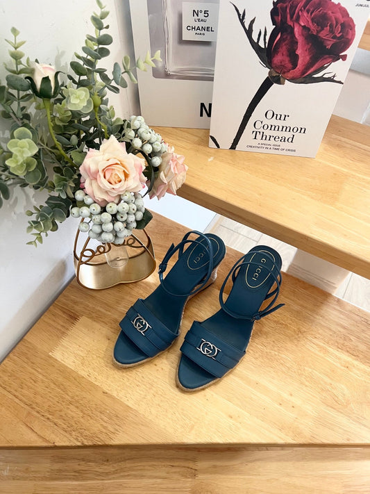 GG 26ss Platform Wedge Sandals 9cm Blue 692205