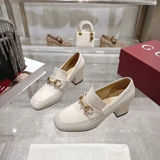 GG Women's Loafer Pump 55mm Horsebit Ivory Soft Cowhide 502607