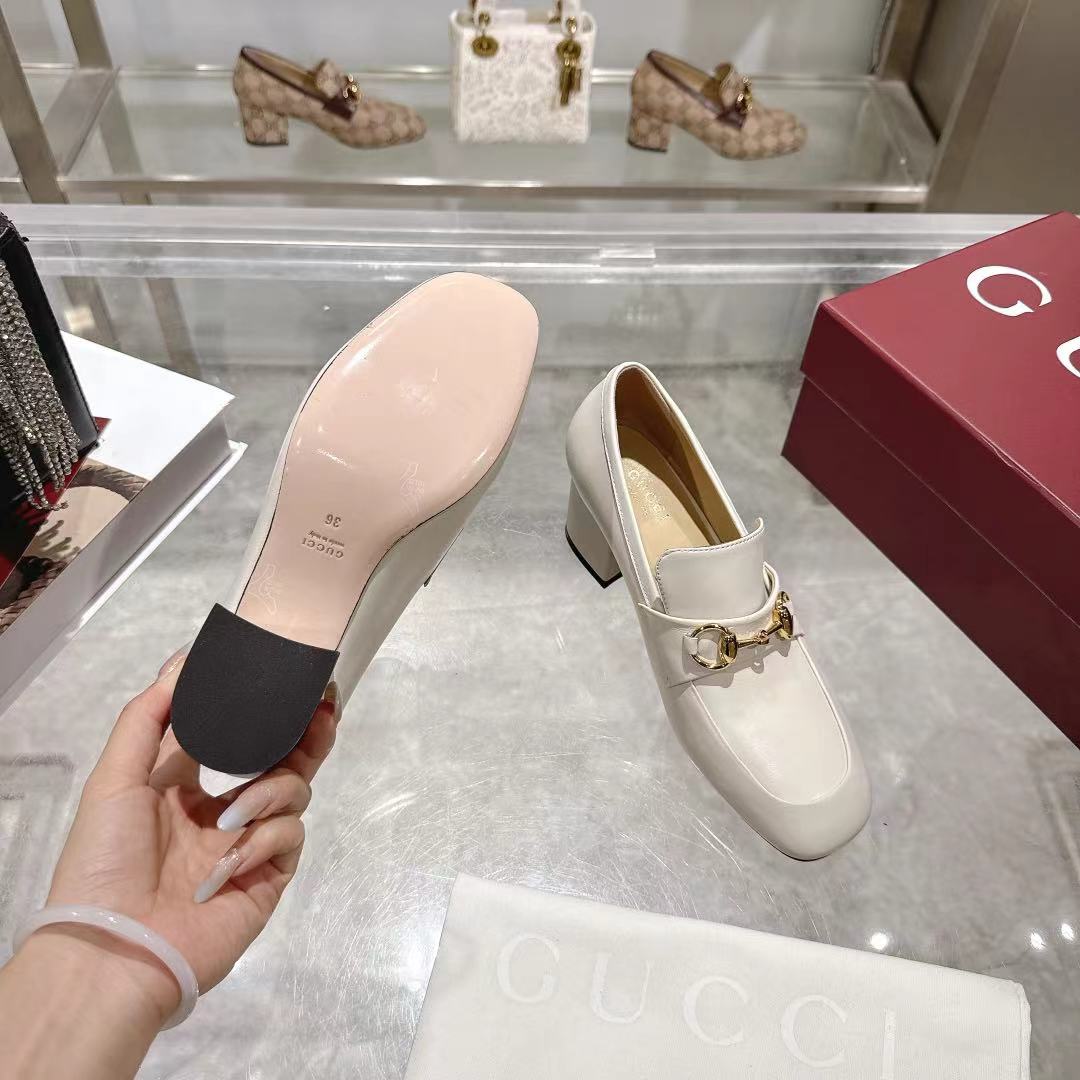 GG Women's Loafer Pump 55mm Horsebit Ivory Soft Cowhide 502607
