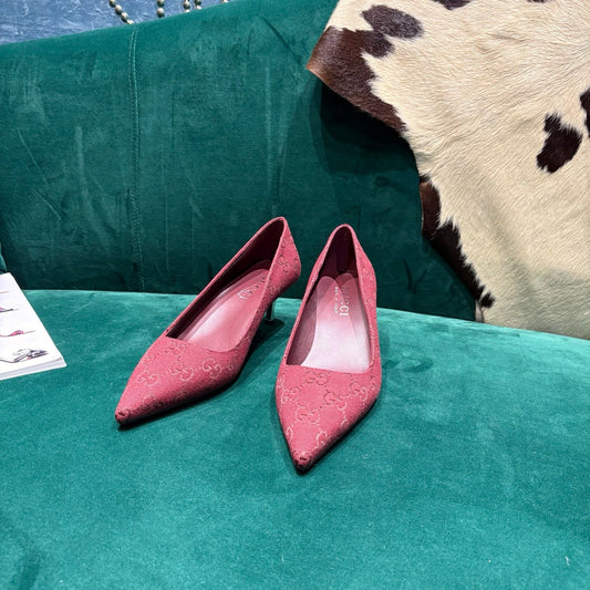 GG Pointed-Toe Slingback Red Canvas 741267