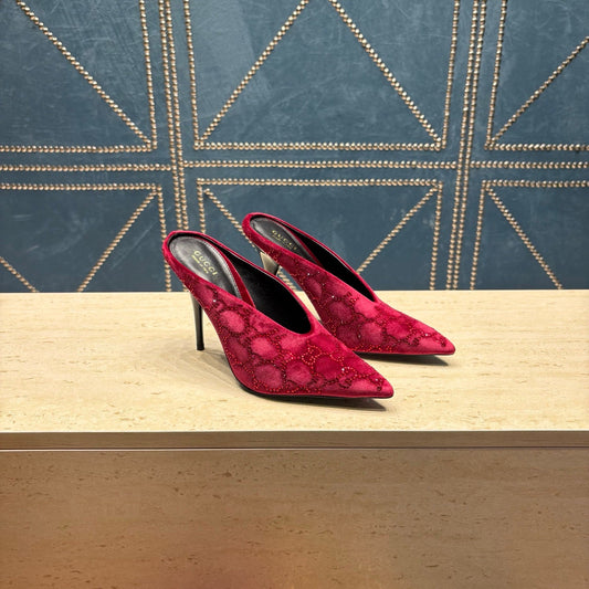 GG High-Heeled Mule 10.5cm Burgundy Velvet 741290