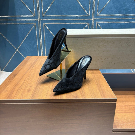 GG High-Heeled Mule 10.5cm Black Velvet 741291