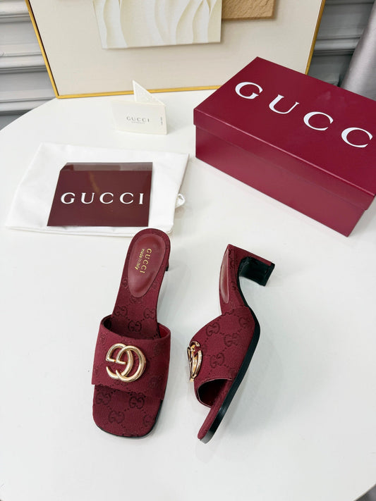 GG 2026 Early Spring Sandals Burgundy Canvas Sheepskin 688525