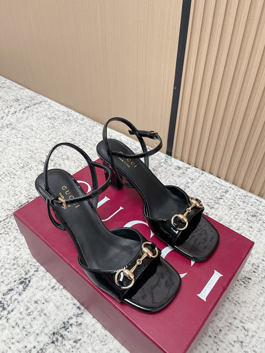 GG Signora Sandals 8.5cm Black Shiny Leather 752220