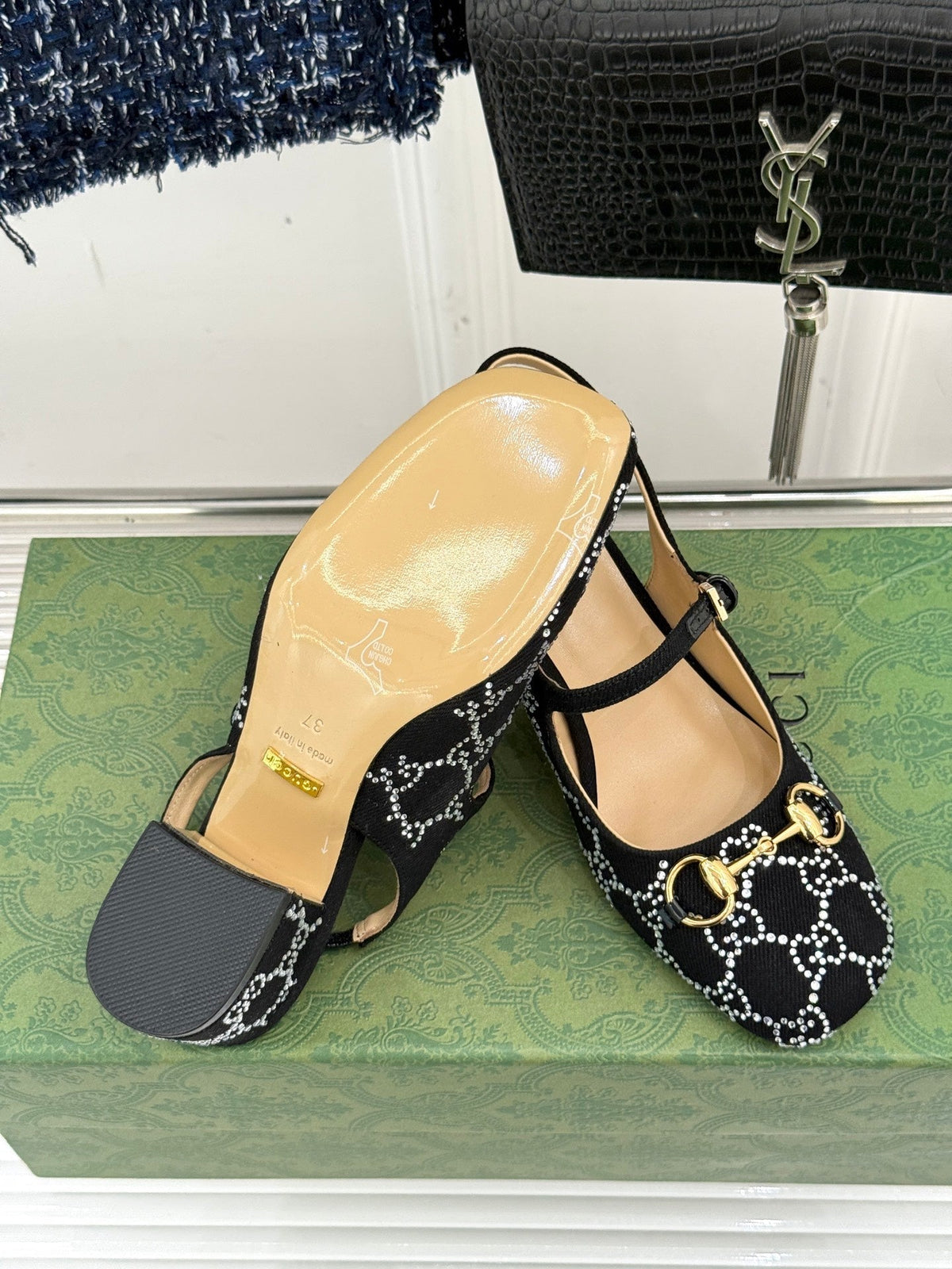 GC Horsebit Slingback Pump Black Denim 412736