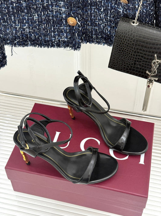 GG Castello Sandals 7.5cm Black Leather 886486