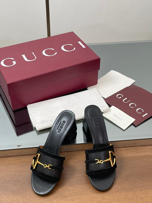 GG D-Shaped Sandals 5.5cm Black Suede Sheepskin 646473