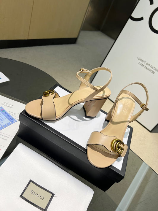 GG 26s Marmont Sandals 10cm Sandals Beige Leather 926704