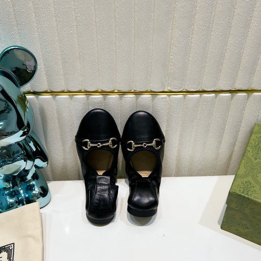 GG BALLET SUPER SLIM BUCKLE BLACK LAMBSKIN