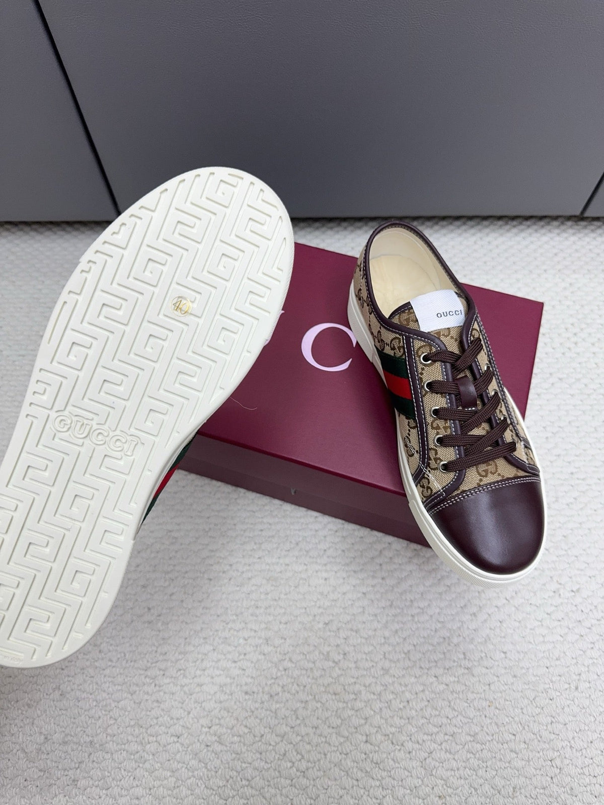 GG Tennis 1977 Sneakers Chocolate Beige Canvas Leather 788210
