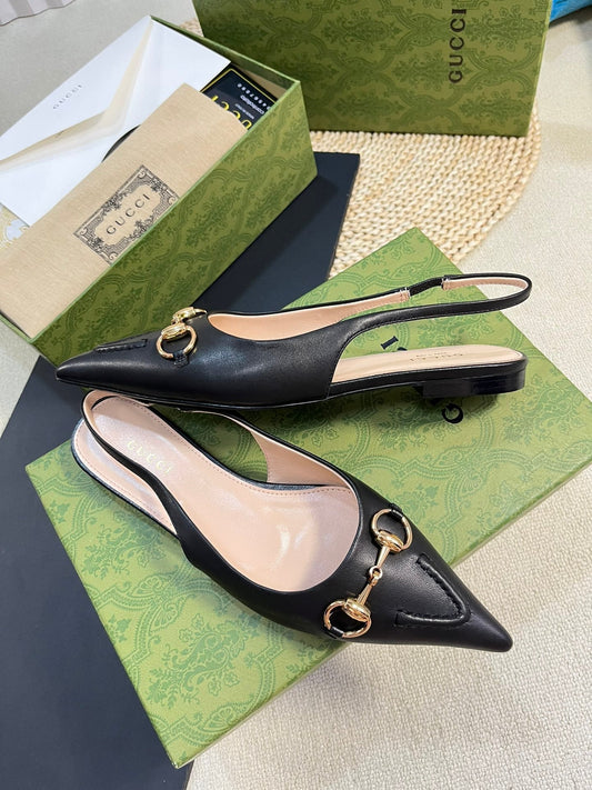 GC Horsebit Slingback Pump 10mm Black Sheepskin 294557