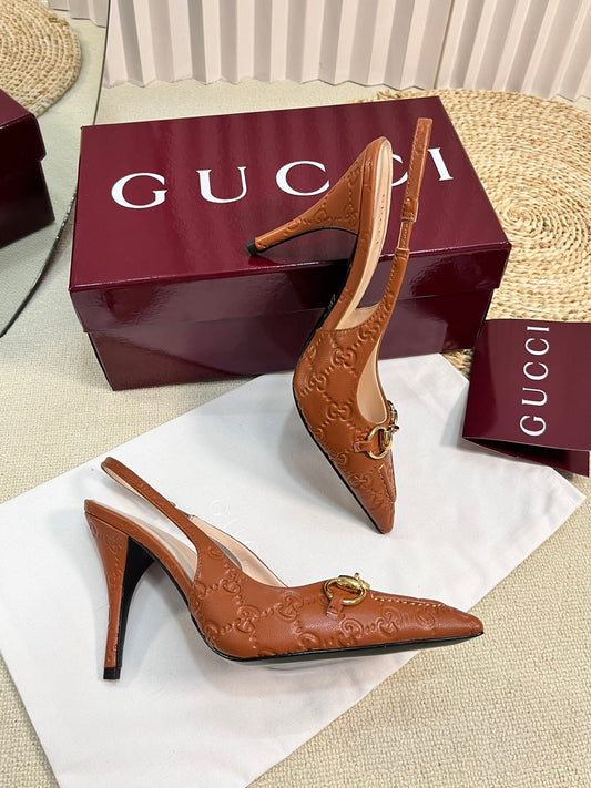 GC Horsebit Slingback Pump 100mm Brown Embossed Sheepskin 294578