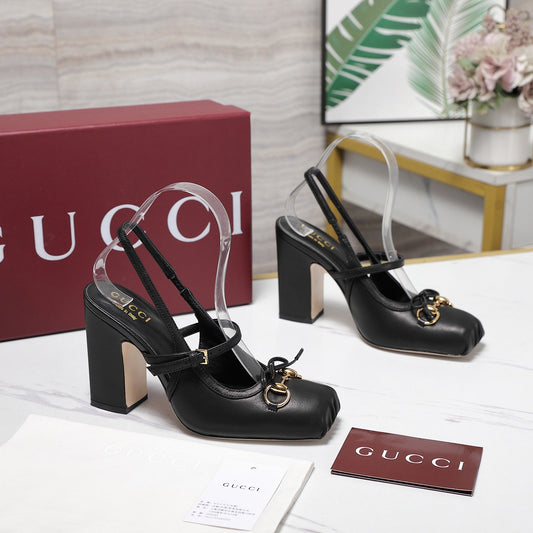 Gucci Horsebit Slingback Pumps 7CM Black Leather 504428