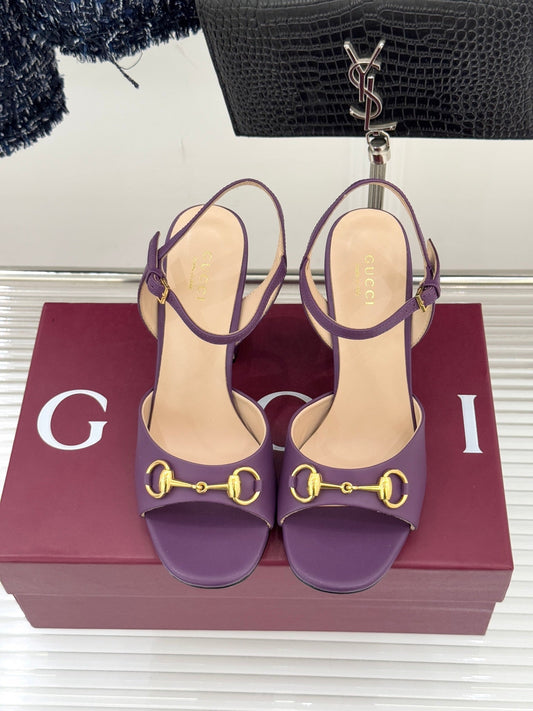 GG 26WF Chunky Heel Sandals 5cm Royal Purple Sheepskin 632558
