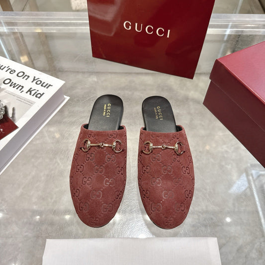 GG 26s Mule With Horsebit Burgundy Suede 664799