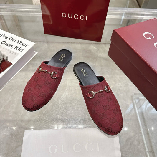 GG 26s Mule With Horsebit Burgundy Canvas 664805