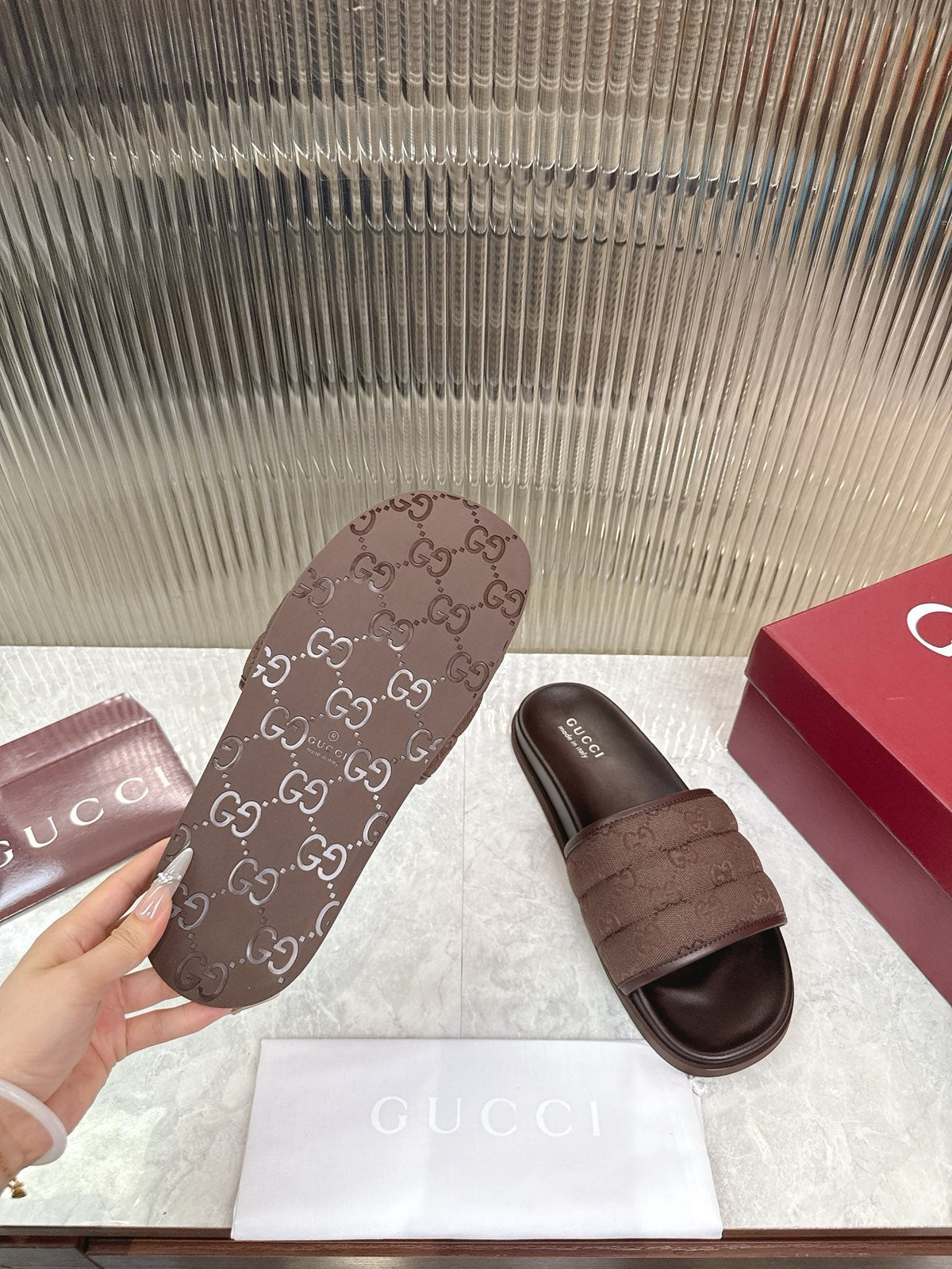 GG Slide Sandal Brown Canvas Rubber 788183