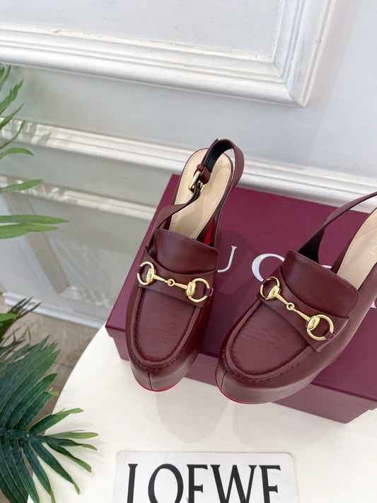 GG Horsebit Platform Loafer Slingback Burgundy Leather 640263