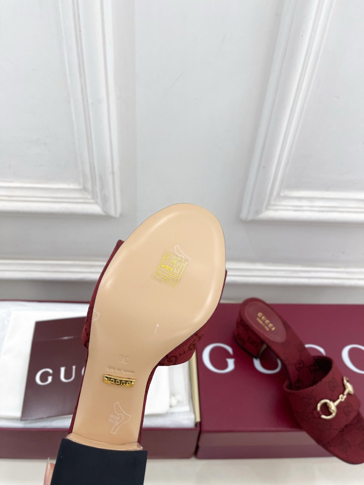 GG 26s Slide Sandal 5.5cm With Horsebit Burgundy Canvas 640298