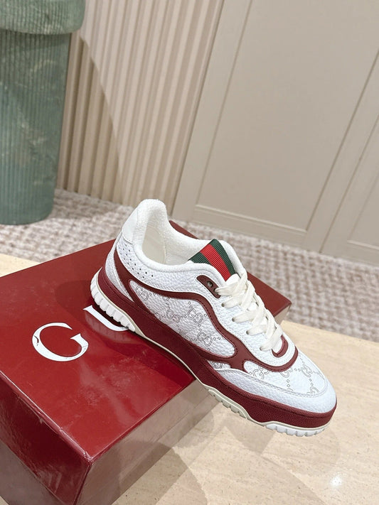 GG 26 Couple Sneakers White Burgundy Cowhide 630706