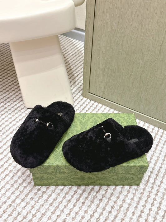 GG 26ss Loafers Rhinestones Black Wool 612026