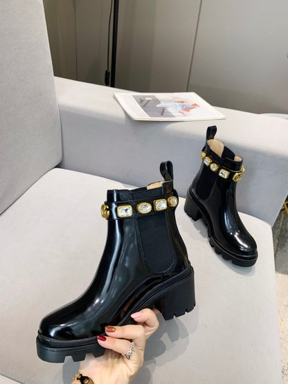 GG ankle boots logo double G black sheepskin