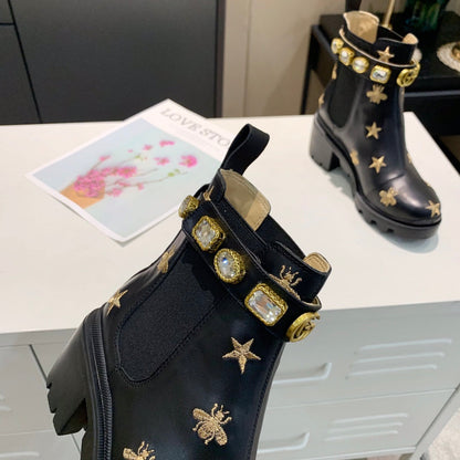 GG ankle boots star and bee black sheepskin with belt clearance