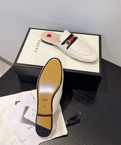 gg loafer cream calfskin black red canvas