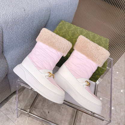 Gucci 2025 Boot Pink White Beige Wool Nylon Calfskin 564677