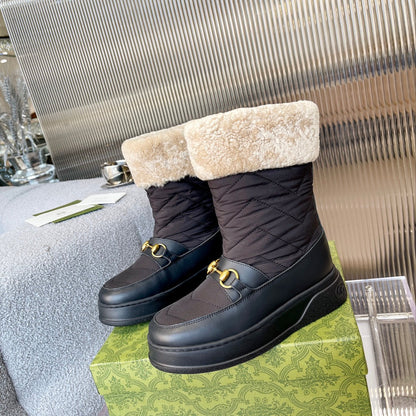Gucci 2025 Boot Black Beige Wool Nylon Calfskin 564679