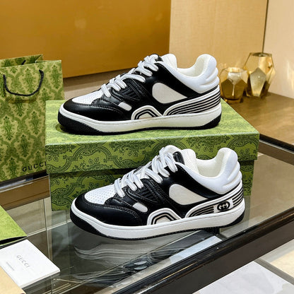 GG Basket Low Trainers White Black Leather 816635