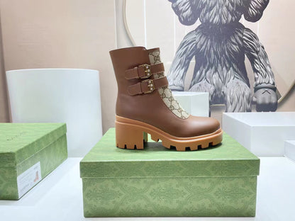 GG ankle boots brown monogram canvas cowhide 397795