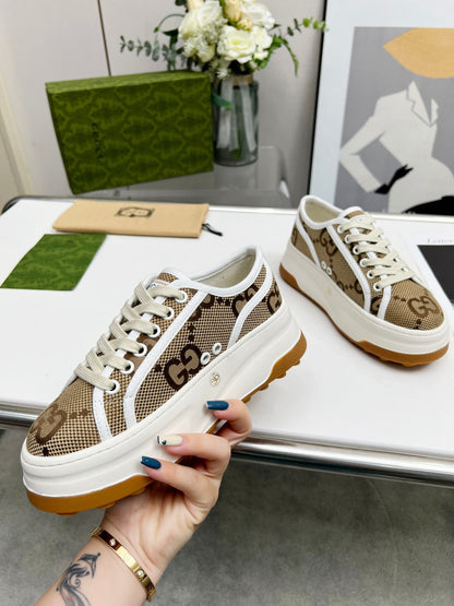 GG Low Top Sneakers 50mm Beige Brown Monogram Canvas 457430