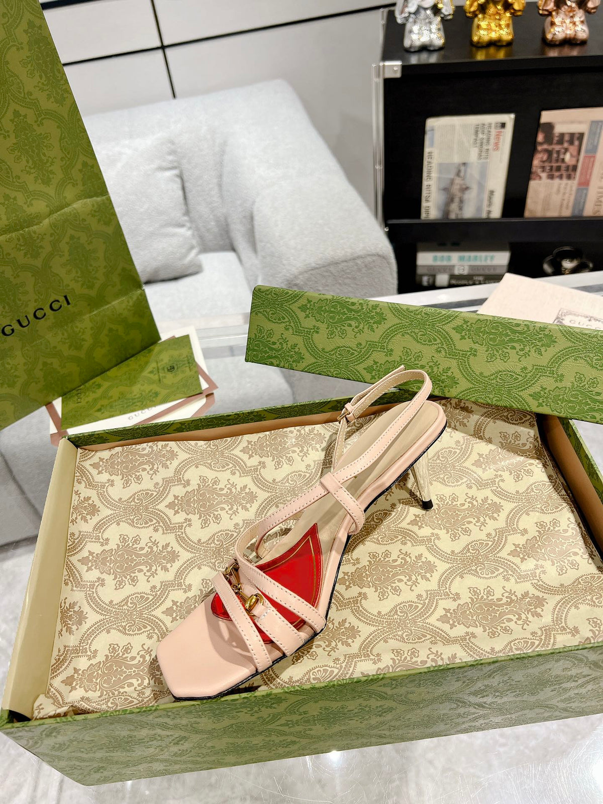 HIGH HEEL 65MM IN TAN BEIGE CALFSKIN WITH RED HEART