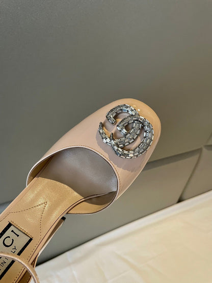 platform pump 12cm with double beige patent leather