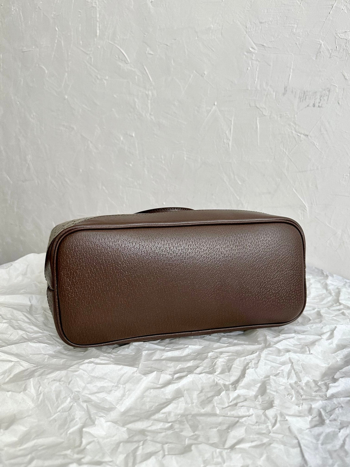 OPHIDIA SMALL TOTE BAG 31 BEIGE CANVAS AND BROWN CALFSKIN