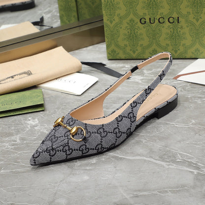 GG Slingback Flat Sandals Grey caro