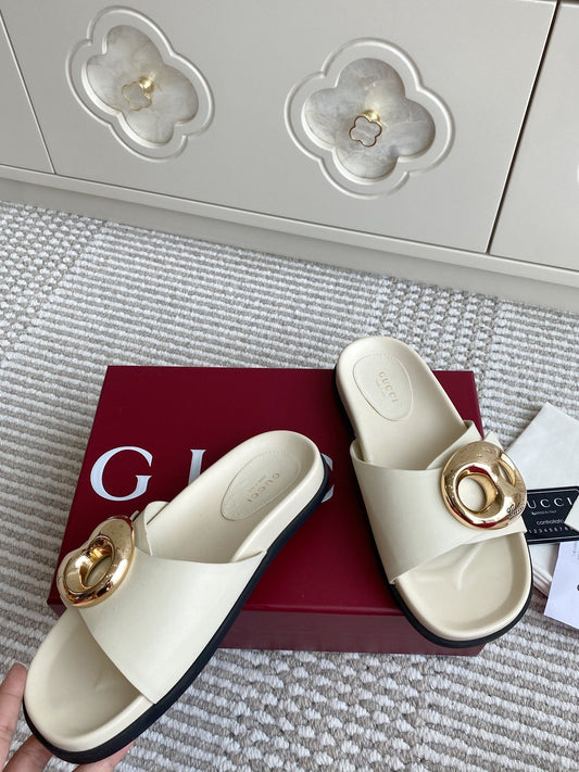 GC Marina Chain Slide Sandal White Cowhide 291038