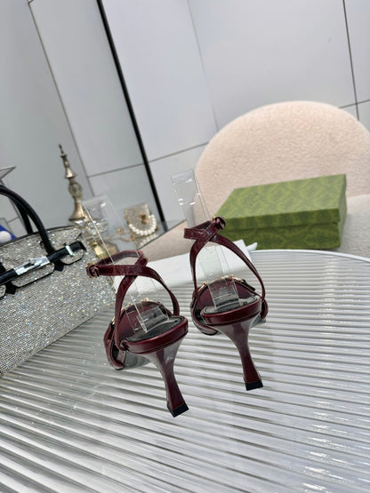 GG Gold Buckle Sandal 80mm Burgundy Patent Leather 457560