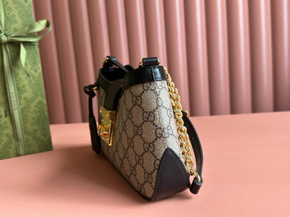 GG PADLOCK SMALL 24 BEIGE CANVAS BLACK CALFSKIN