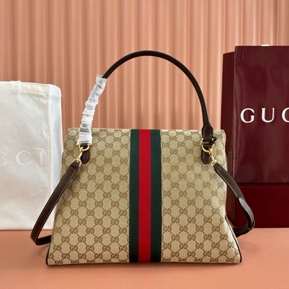 GG Paparazzo Large Top Handle Bag Beige Canvas