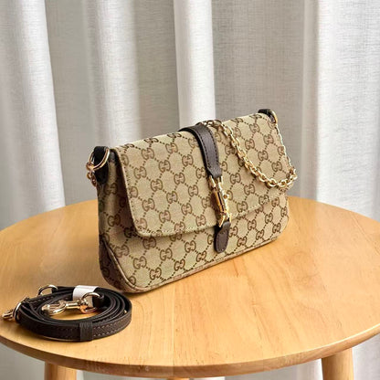 GG Aperitivo Medium Shoulder Bag Beige Brown Canvas