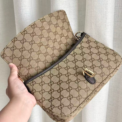 GG Aperitivo Medium Shoulder Bag Beige Brown Canvas