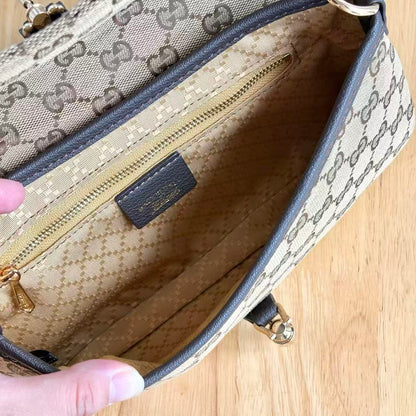 GG Aperitivo Medium Shoulder Bag Beige Brown Canvas