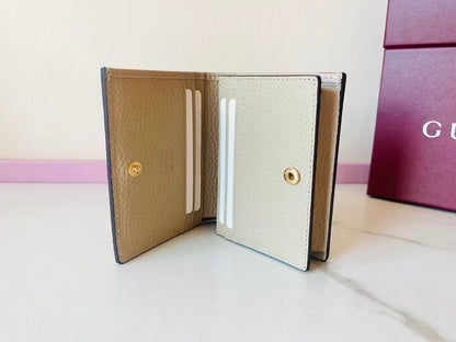 GG Bi-color GG Marmont Small Wallet Beige White CowhideCanvas